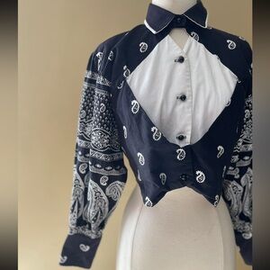 VINTAGE BANJO cropped western paisley print top sz Small